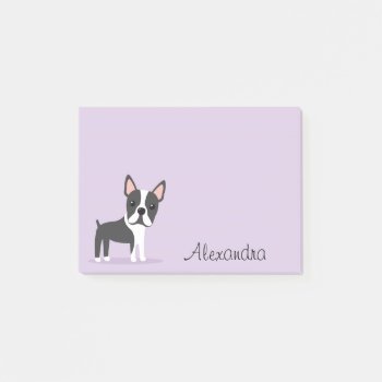 Boston Terrier With Personalized Name Purple Post-it Notes by BrightAndBreezy at Zazzle
