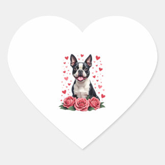 Boston Terrier with Red Roses Hearts Valentine�s D Heart Sticker