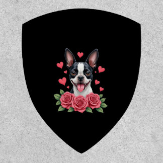 Boston Terrier with Red Roses Hearts Valentine�s D Patch