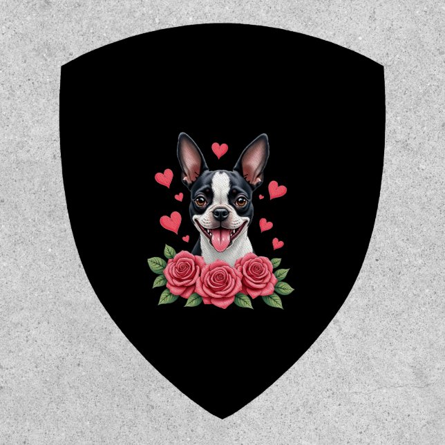 Boston Terrier with Red Roses Hearts Valentine�s D Patch (Front)