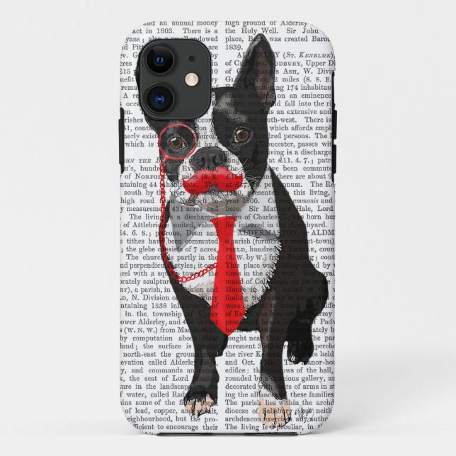 Boston Terrier With Red Tie and Moustache 2 Case-Mate iPhone Case (Back)