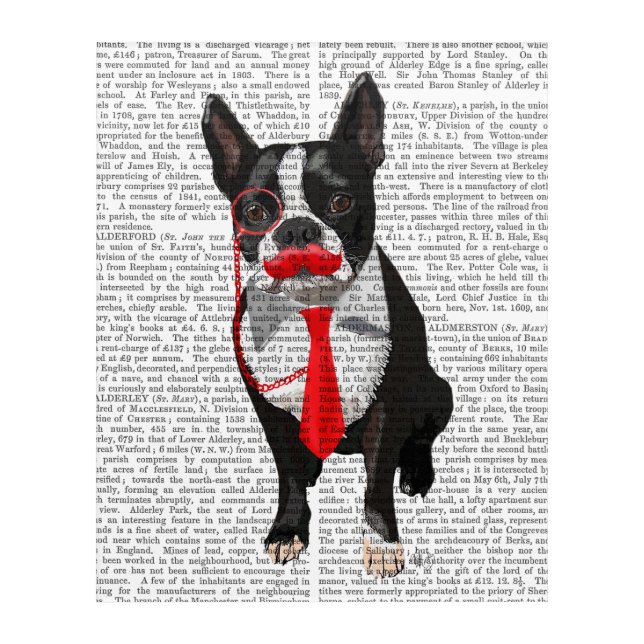 Boston Terrier With Red Tie and Moustache Acrylic Print (Front)