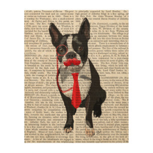Boston Terrier With Red Tie and Moustache Wood Wall Decor