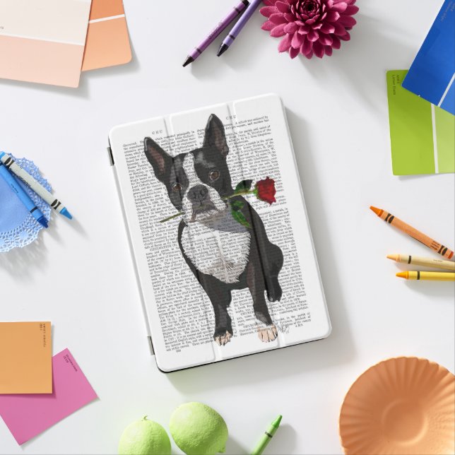 Boston Terrier with Rose in Mouth iPad Pro Cover (Desk)