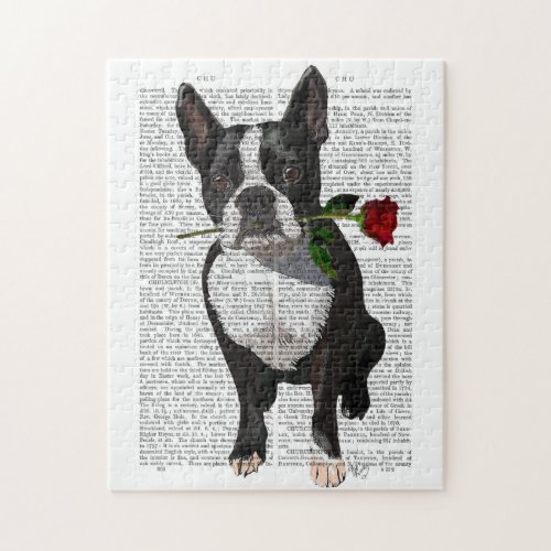 Boston Terrier with Rose in Mouth Jigsaw Puzzle