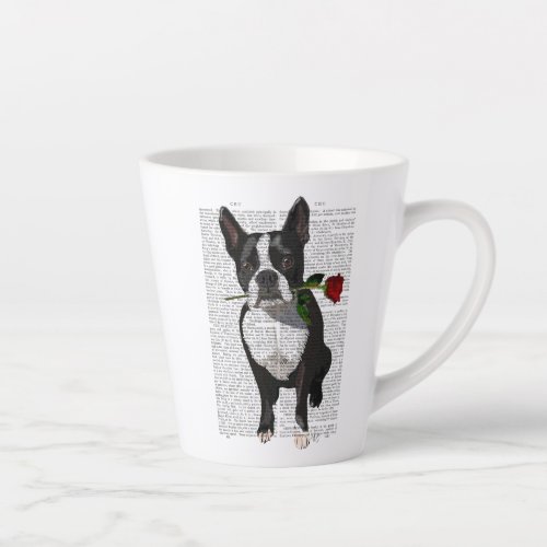 Boston Terrier with Rose in Mouth Latte Mug