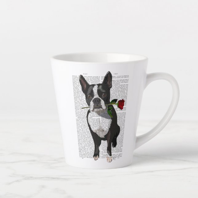Boston Terrier with Rose in Mouth Latte Mug (Right)