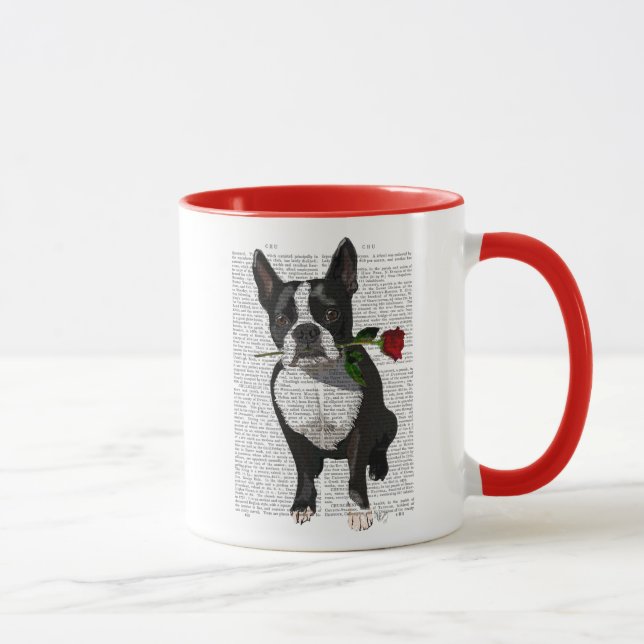 Boston Terrier with Rose in Mouth Mug (Right)