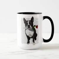 Boston Terrier with Rose in Mouth