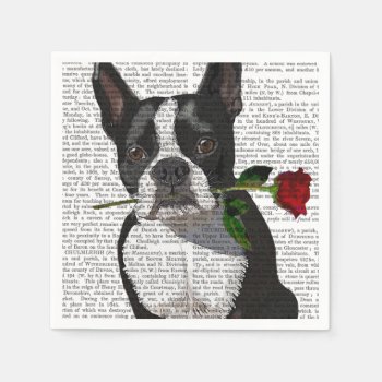 Boston Terrier With Rose In Mouth Napkins by worldartgroup at Zazzle