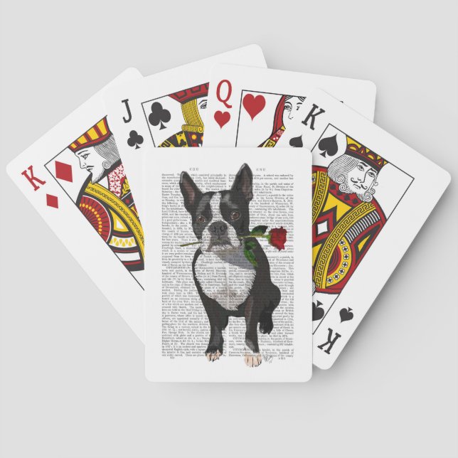 Boston Terrier with Rose in Mouth Poker Cards (Back)