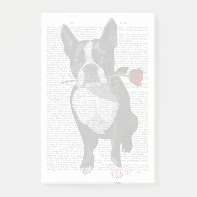 Boston Terrier with Rose in Mouth Post-it Notes (Front)