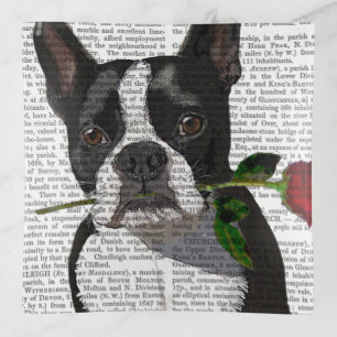 Boston Terrier with Rose in Mouth Trinket Tray