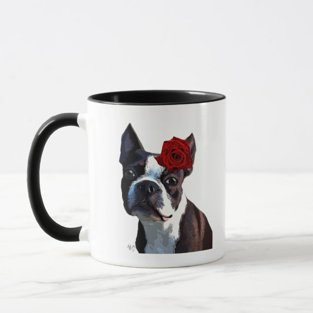 Boston Terrier with Rose on Head 2 Mug (Left)