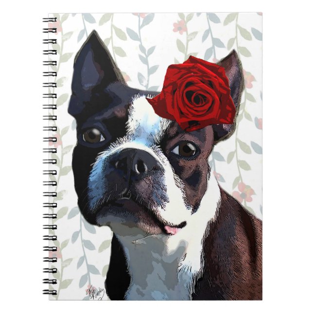 Boston Terrier with Rose on Head 2 Notebook (Front)