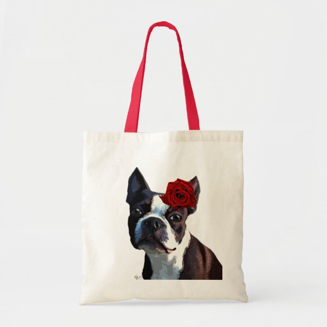 Boston Terrier with Rose on Head 2 Tote Bag (Front)