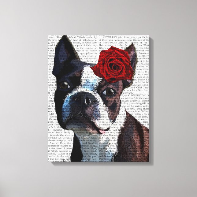 Boston Terrier with Rose on Head Canvas Print (Front)
