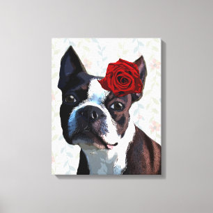 Boston Terrier with Rose on Head Canvas Print