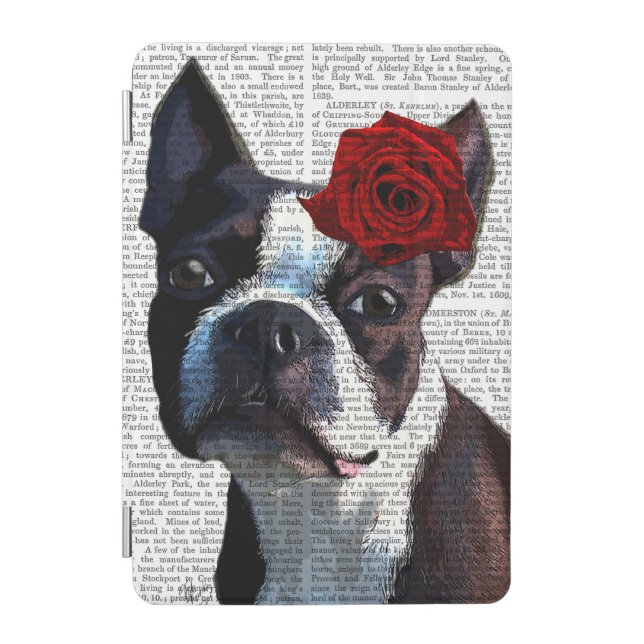 Boston Terrier with Rose on Head iPad Mini Cover (Front)