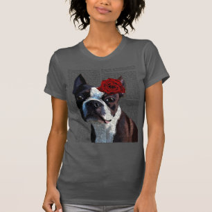 Boston Terrier with Rose on Head T-Shirt