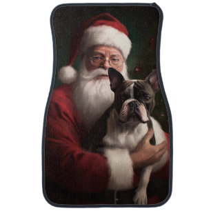 Boston Terrier With Santa Claus Festive Christmas Car Floor Mat