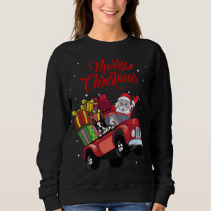 Boston Terrier With Santa Claus In Red Truck Dog Sweatshirt