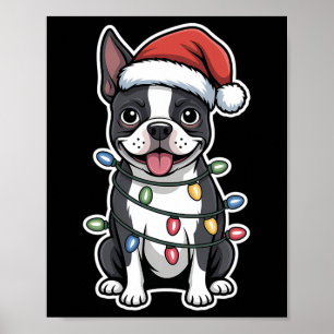 Boston Terrier Wrapped In Christmas Lights Poster