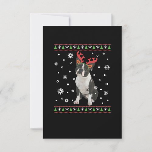 Boston Terrier Xmas Ugly Christmas Sweater Style RSVP Card