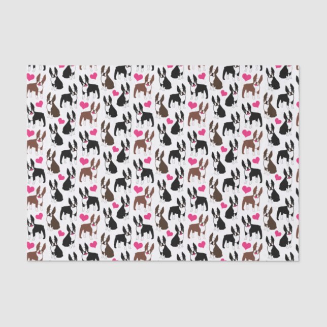 Boston Terriers and Hearts Tissue Paper (Front)