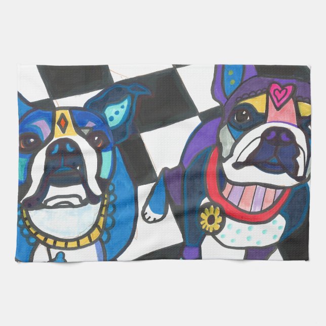 Boston Terriers by Heather Galler Towel (Horizontal)