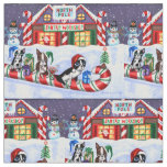 Boston Terriers Candy Cane Santa Christmas Snowman Fabric