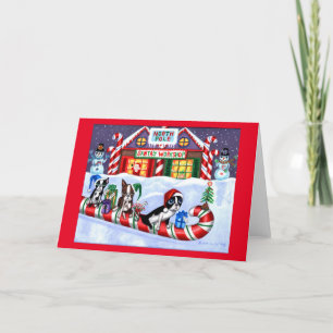 Boston Terriers Candy Cane Santa Christmas Snowman Holiday Card