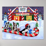 Boston Terriers Candy Cane Santa Christmas Snowman Poster<br><div class="desc">Created from an original acrylic painting by Blond Blythe. Visit www.blondeblythe.com</div>