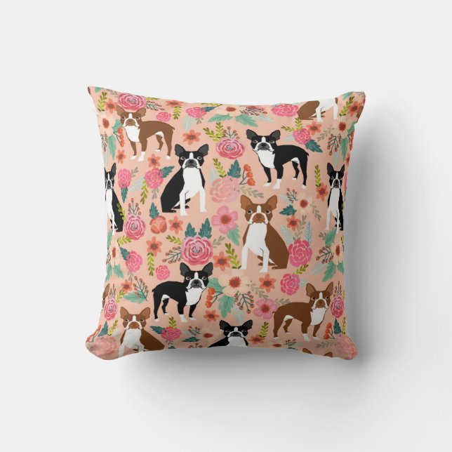 Boston Terriers cute florals pillow (Front)