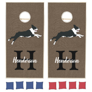 Boston Terriers Dog Family Monogram Last Name  Cornhole Set