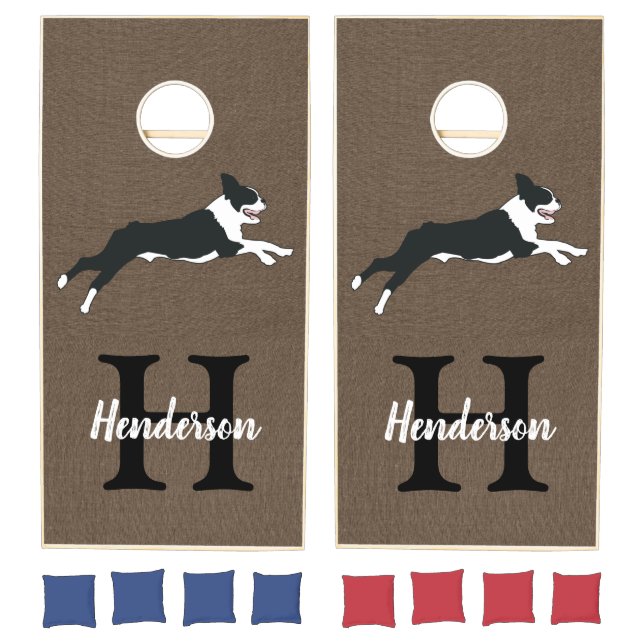Boston Terriers Dog Family Monogram Last Name  Cornhole Set (Set)