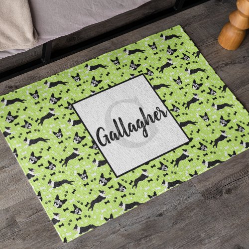 Boston Terriers Dog Green Pattern Doormat