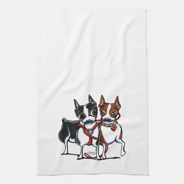 Boston Terriers Leashed Towel (Vertical)