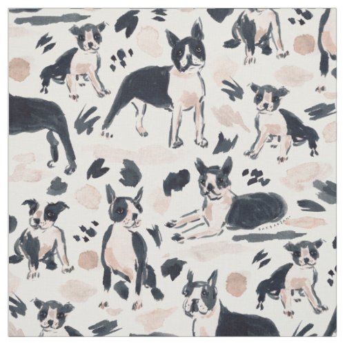 BOSTON TERRIERS Watercolor Painterly Dog Fabric