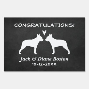 Boston Terriers Wedding Couple Congratulations Sign
