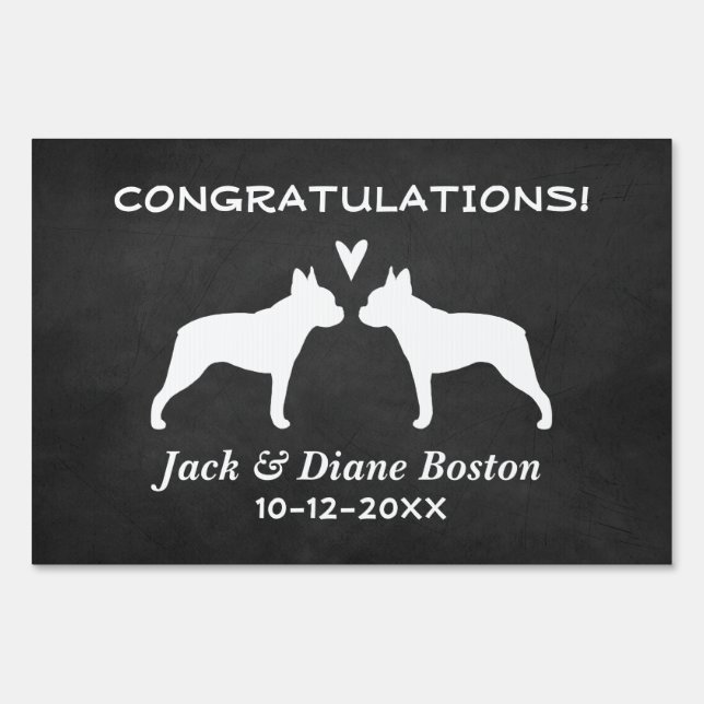 Boston Terriers Wedding Couple Congratulations Sign (Front)