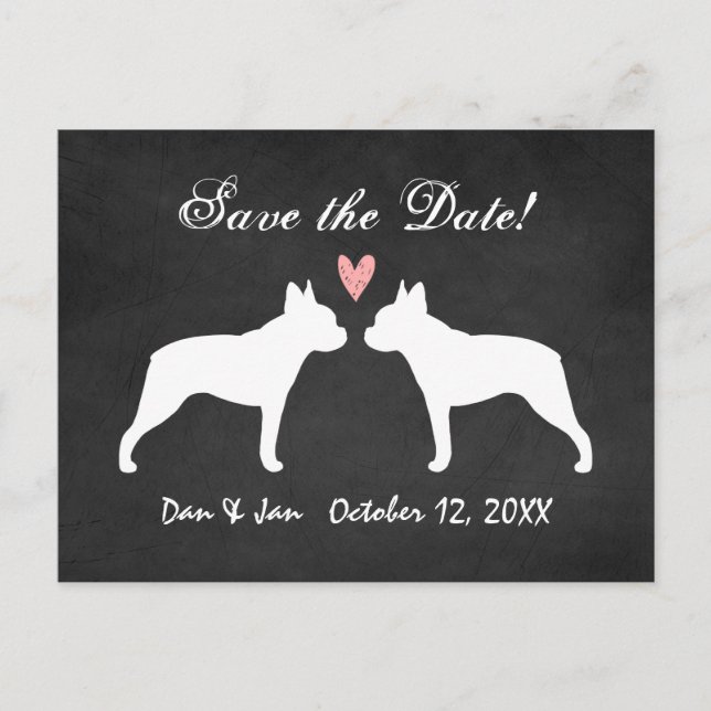 Boston Terriers Wedding Save the Date Announcement Postcard (Front)
