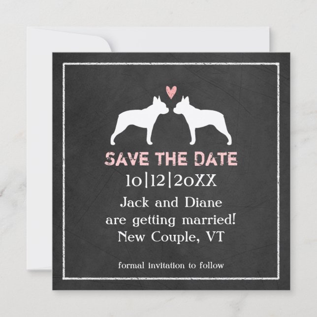 Boston Terriers Wedding Save the Date Invitation (Front)
