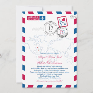 Boston to Bermuda Wedding Airmail Invitation