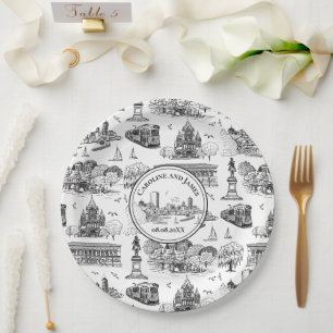 Boston Toile (Anniversary Ed.) Black/White Paper Plates