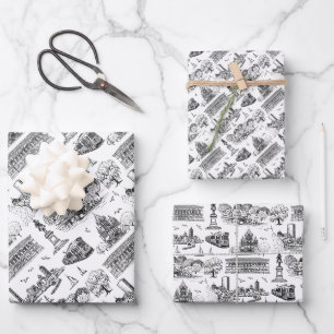 Boston Toile (Anniversary Ed.) Black/White Wrapping Paper Sheets