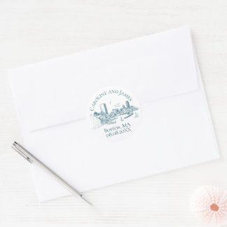 Boston Toile (Anniversary Ed.) Blue/White Classic Round Sticker