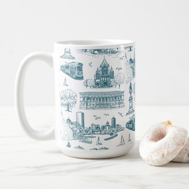 Boston Toile (Anniversary Ed.) Blue/White Coffee Mug (With Donut)