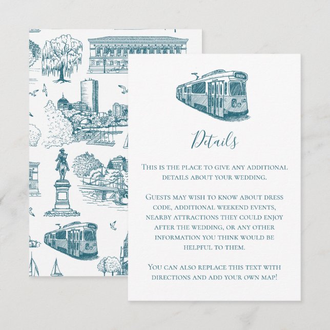 Boston Toile (Anniversary Ed.) Blue/White Note Card (Front/Back)