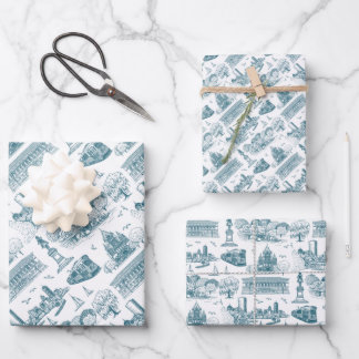 Boston Toile (Anniversary Ed.) Blue/White Wrapping Paper Sheets